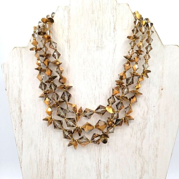 Vintage Gold Flashed Multi Strand Crystal Necklace - Picture 7 of 9